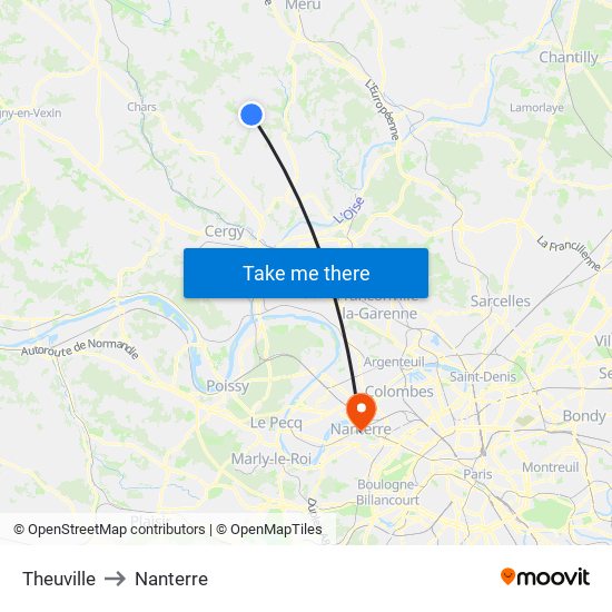 Theuville to Nanterre map