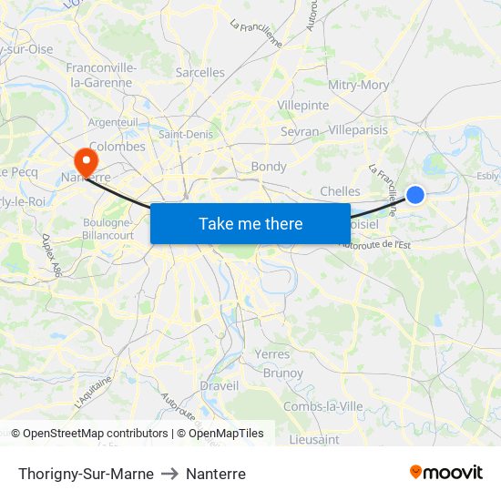 Thorigny-Sur-Marne to Nanterre map