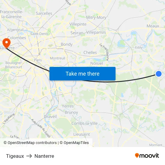 Tigeaux to Nanterre map