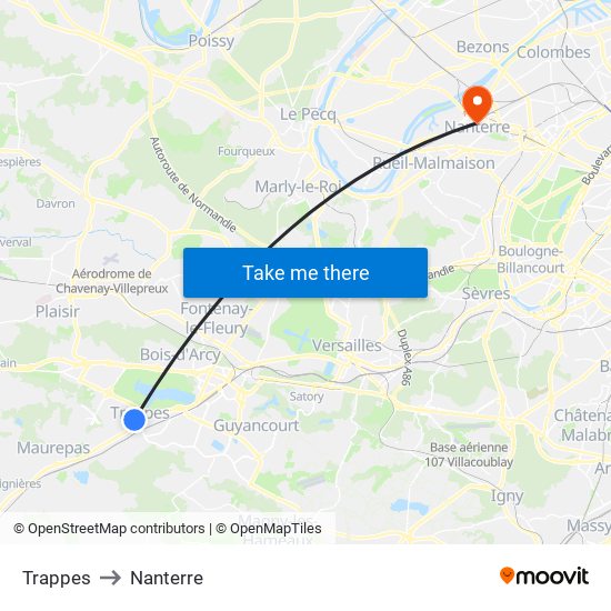 Trappes to Nanterre map