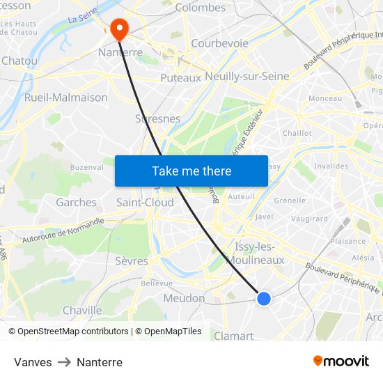 Vanves to Nanterre map