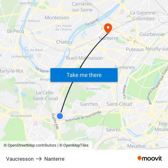 Vaucresson to Nanterre map