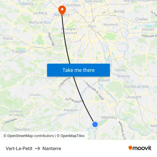 Vert-Le-Petit to Nanterre map