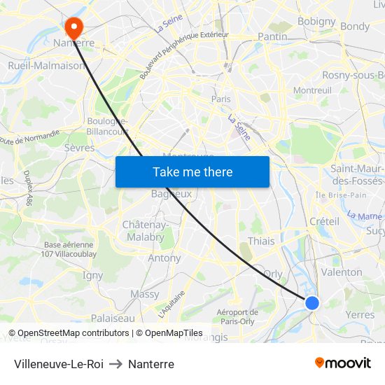 Villeneuve-Le-Roi to Nanterre map