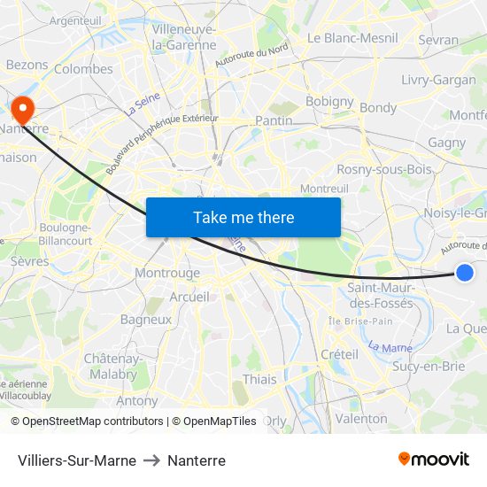 Villiers-Sur-Marne to Nanterre map