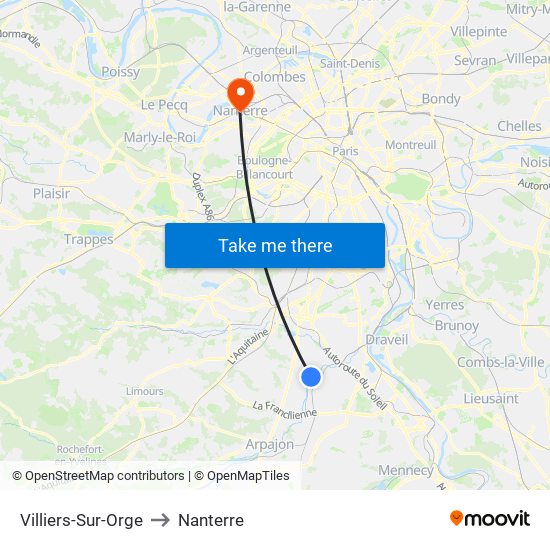 Villiers-Sur-Orge to Nanterre map
