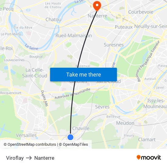 Viroflay to Nanterre map