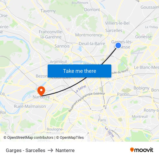 Garges - Sarcelles to Nanterre map