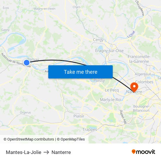 Mantes-La-Jolie to Nanterre map