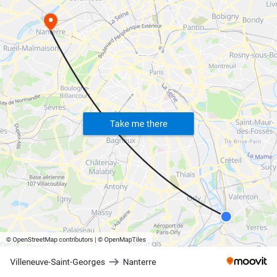 Villeneuve-Saint-Georges to Nanterre map