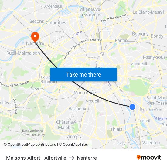 Maisons-Alfort - Alfortville to Nanterre map
