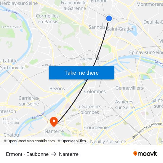 Ermont - Eaubonne to Nanterre map