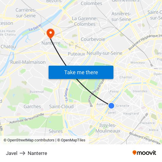 Javel to Nanterre map