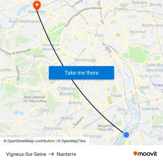 Vigneux-Sur-Seine to Nanterre map