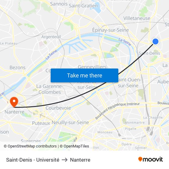 Saint-Denis - Université to Nanterre map