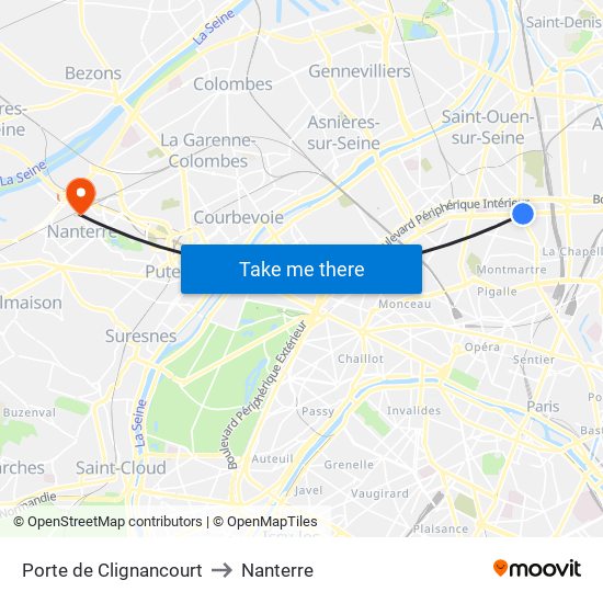 Porte de Clignancourt to Nanterre map