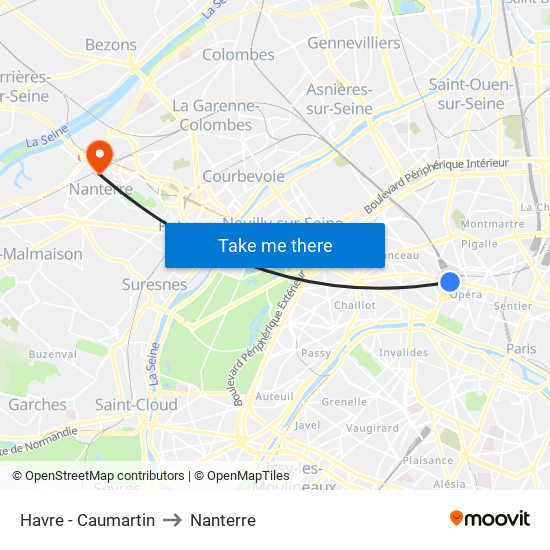 Havre - Caumartin to Nanterre map