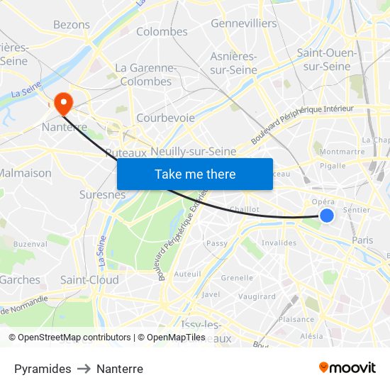 Pyramides to Nanterre map