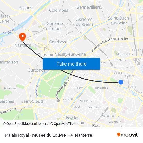 Palais Royal - Musée du Louvre to Nanterre map