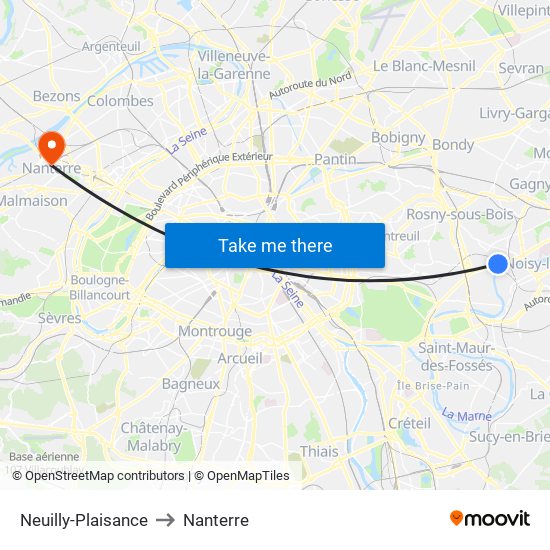 Neuilly-Plaisance to Nanterre map