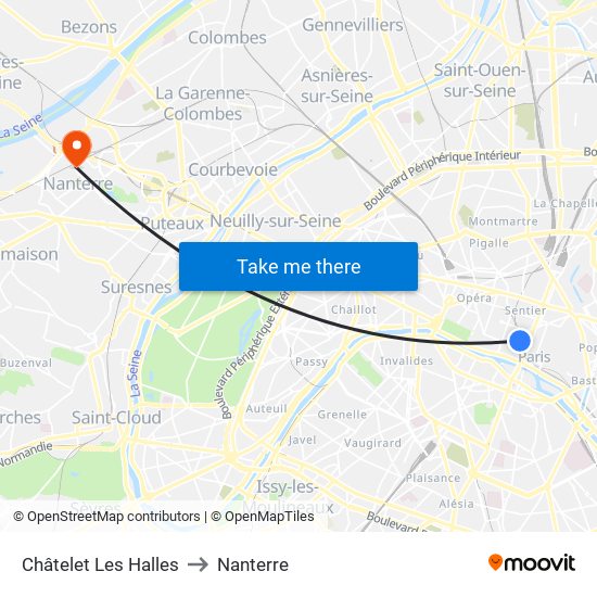 Châtelet Les Halles to Nanterre map