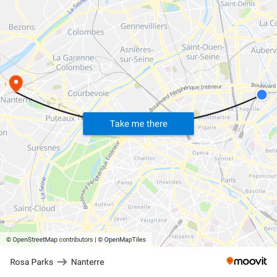 Rosa Parks to Nanterre map