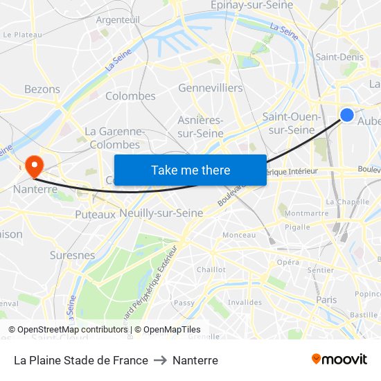 La Plaine Stade de France to Nanterre map