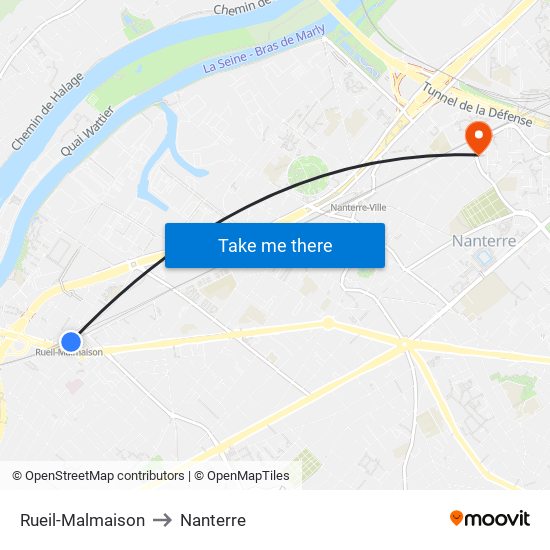 Rueil-Malmaison to Nanterre map