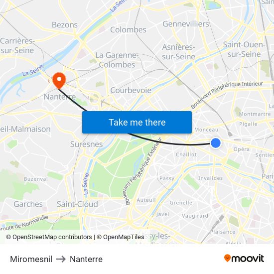 Miromesnil to Nanterre map