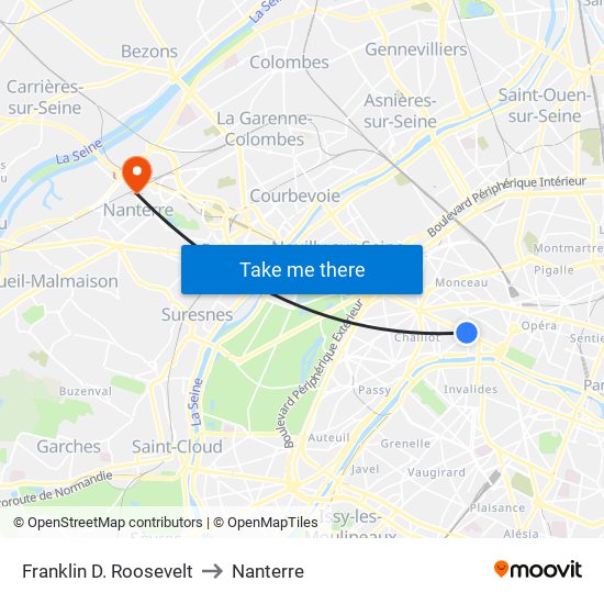 Franklin D. Roosevelt to Nanterre map