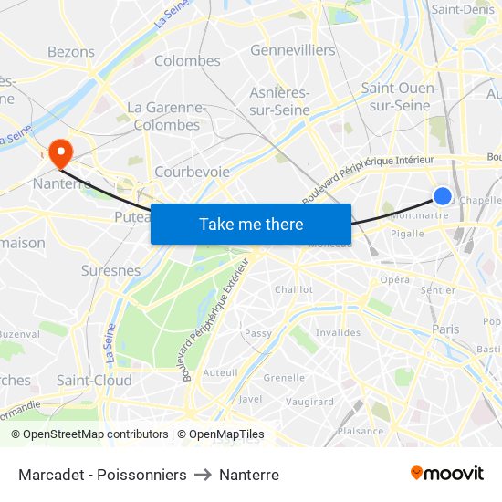 Marcadet - Poissonniers to Nanterre map