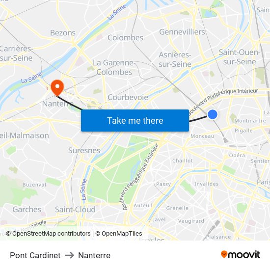 Pont Cardinet to Nanterre map