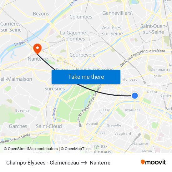 Champs-Élysées - Clemenceau to Nanterre map