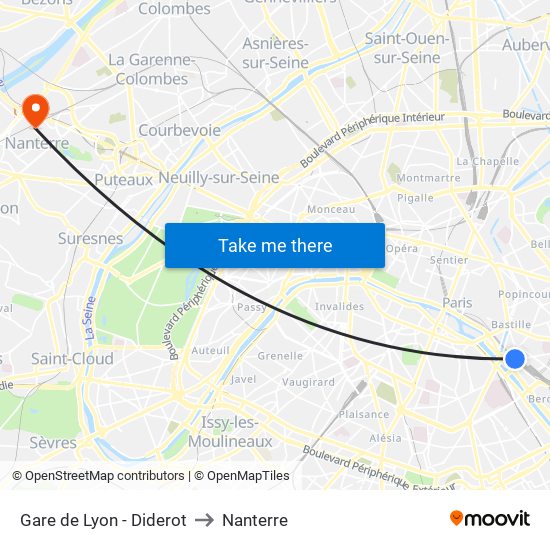 Gare de Lyon - Diderot to Nanterre map