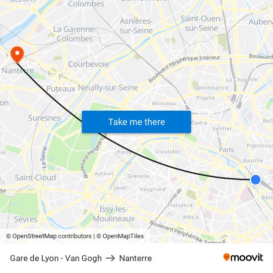 Gare de Lyon - Van Gogh to Nanterre map