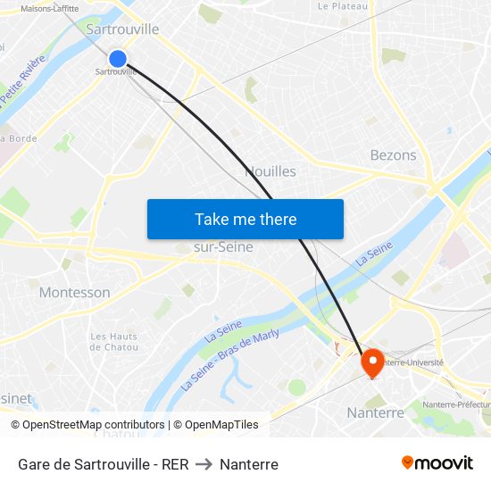 Gare de Sartrouville - RER to Nanterre map