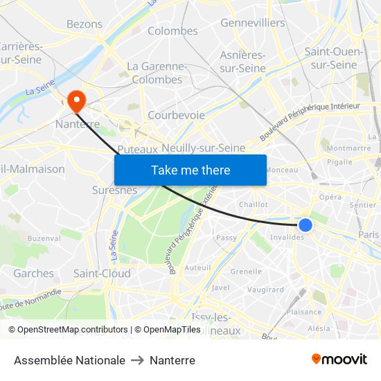 Assemblée Nationale to Nanterre map