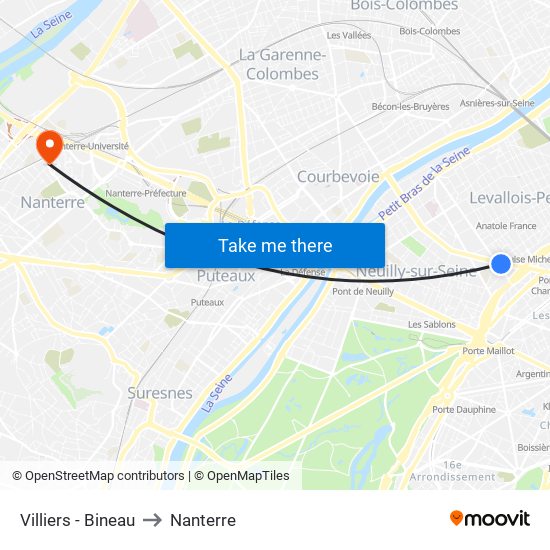 Villiers - Bineau to Nanterre map