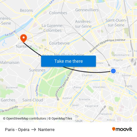 Paris - Opéra to Nanterre map