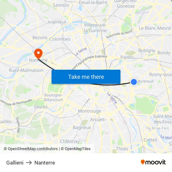 Gallieni to Nanterre map