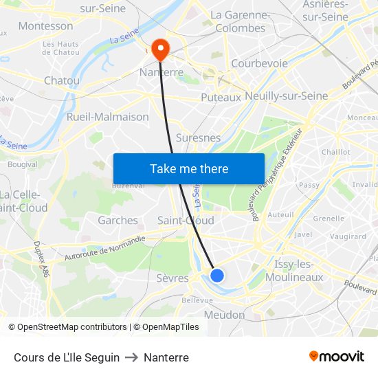 Cours de L'Ile Seguin to Nanterre map