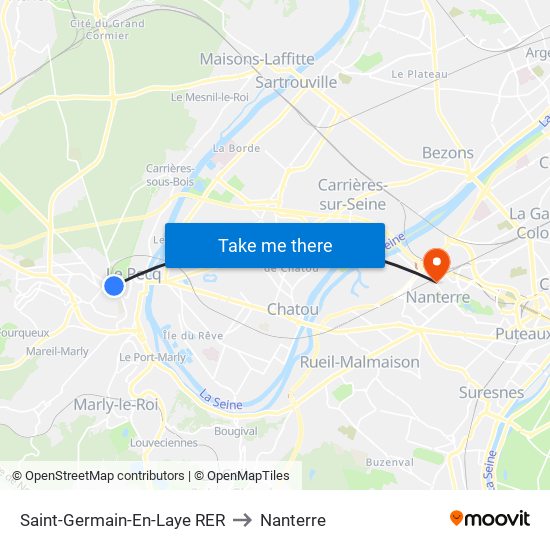 Saint-Germain-En-Laye RER to Nanterre map