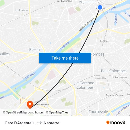 Gare D'Argenteuil to Nanterre map