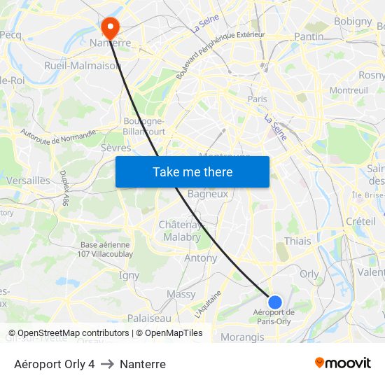 Aéroport Orly 4 to Nanterre map