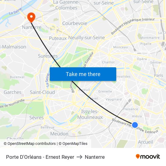 Porte D'Orléans - Ernest Reyer to Nanterre map