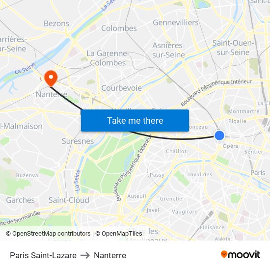 Paris Saint-Lazare to Nanterre map