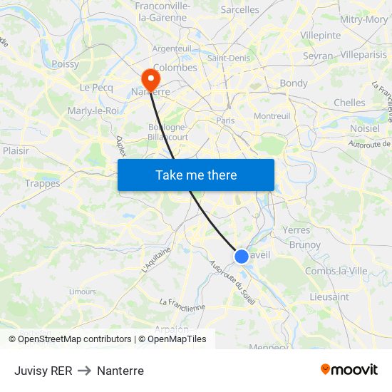Juvisy RER to Nanterre map