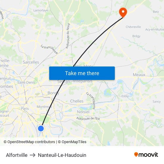 Alfortville to Nanteuil-Le-Haudouin map