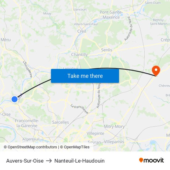 Auvers-Sur-Oise to Nanteuil-Le-Haudouin map