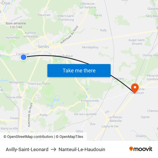 Avilly-Saint-Leonard to Nanteuil-Le-Haudouin map